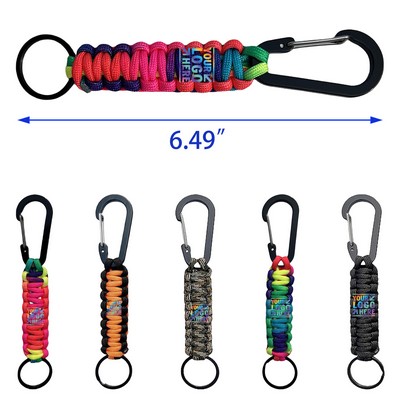 Carabiners with Paracord Strap Black Metal Key Ring Keychain Hook D Locking Keyring Clip