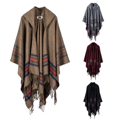 Fashionable Striped Shawl with Luxurious Tassels