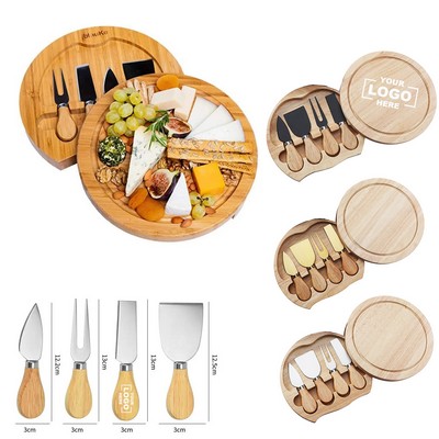 5 in 1 Cheese Knives Set with Wood Server Plate