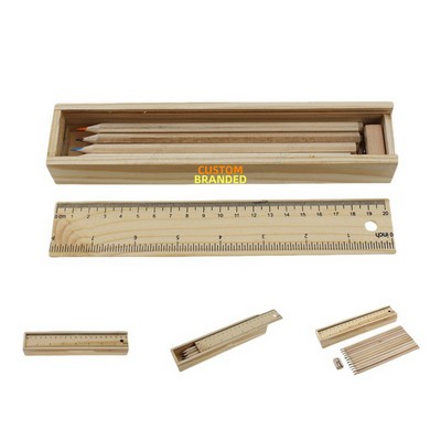 Wooden Stationery 12-Piece Colored Pencil Ruler Set