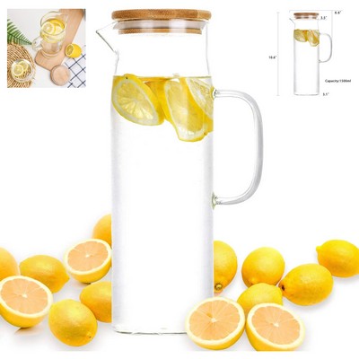 40 Oz Glass Pitcher with Lid and Spout for Fridge