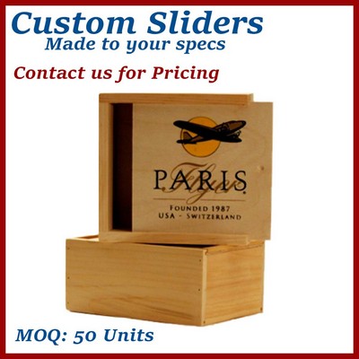 Natural Custom Wooden Box with Slider-top w/ Multi Color Imprint - made to order, low minimums