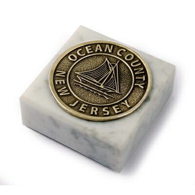 White Marble w/Cast Medallion (2"x2")