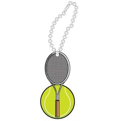 Tennis Ball & Racket Promotional Key Chain w/ Black Back (4 Square Inch)