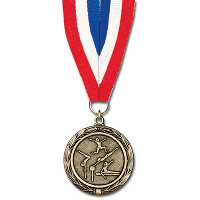 1 1/2" Female Gymnastic Cast MX Medal w/ Grosgrain Neck Ribbon