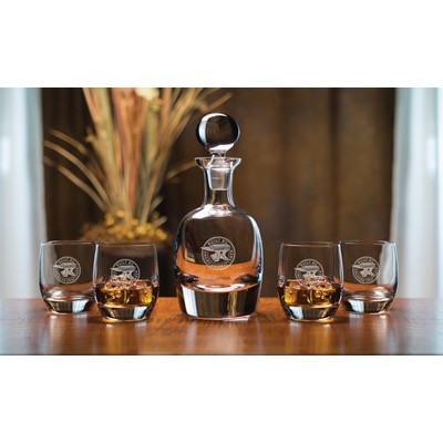 Barrel Decanter w/4 Glasses (5pc Set)