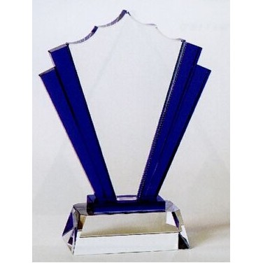 Blue Optic Crystal Crown Fan Award