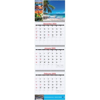 Large Three Month At A Glance Calendar w/Apron (10¾" x 35")