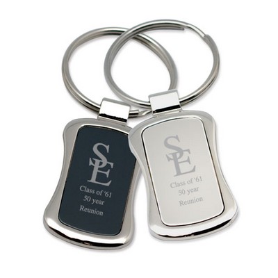 Stylish keychain in polished chrome finish, with mirror-like middle insert