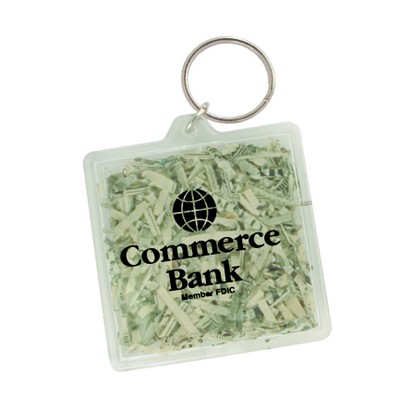 USA Made, Square Shaped Key Tag filled with Shredded Genuine US Currency