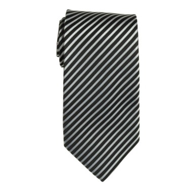 Stock White/ Black Striped Polyester Tie