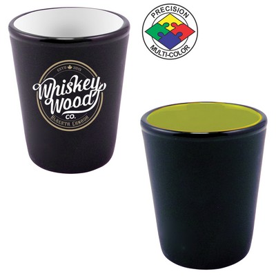 1 1/2 Oz. Hilo Two Toned Satin Black/Rye Green Shot Glass