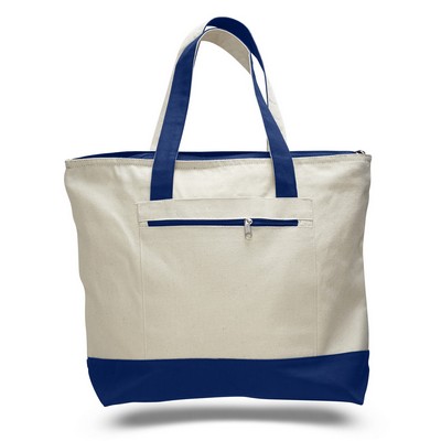 12 Oz. 2 Tone Canvas Zipper Tote Bag - Blank (18"x14"x4 1/2")