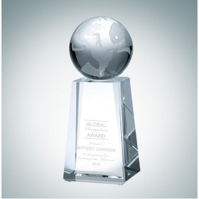 World Globe Optical Crystal Award w/Tapered Column Base (Medium)