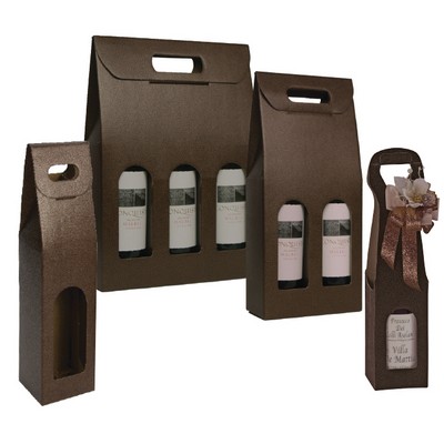 3 Bottle Chocolate Brown Pebble Embossed Italian Wine Carrier