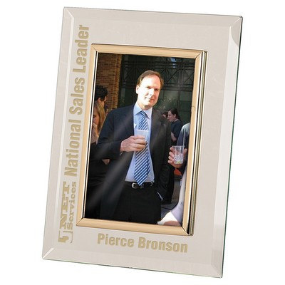 Premier Glass Mirror Picture Frame w/Gold Rim