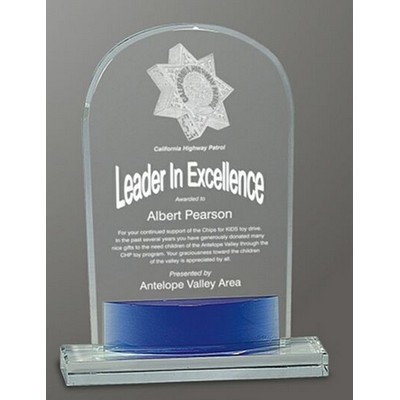 8½" Premium Crystal Arch Award w/Blue Accent