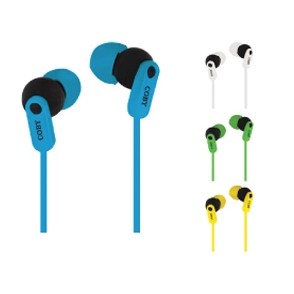 Tangle Free Flat Cable Stereo Earbuds w/Mic