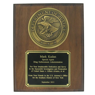 Simulated Walnut Department of Justice Plaque (8" x 10")