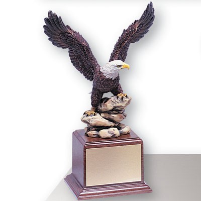 12¼" Hand Painted Resin Eagle Trophy on Wood Base