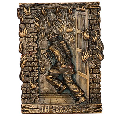 Hand Painted Antique Bravest Fireman Plaque Mount (3" x 4")