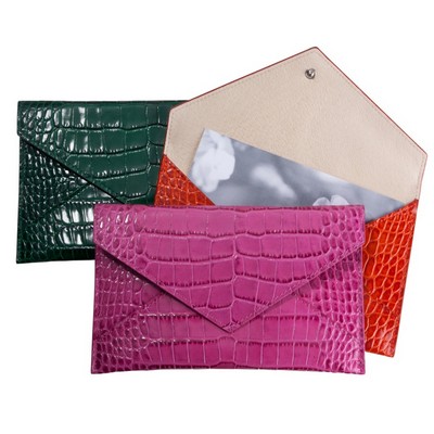 Medium Crocodile Embossed Leather Envelope (7"x4 1/2")