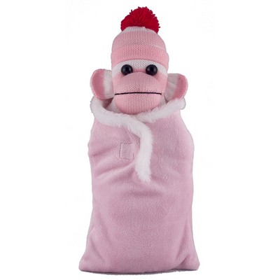 Pink Sock Monkey (Plush) in Baby Sleep Bag Stuffed Animal