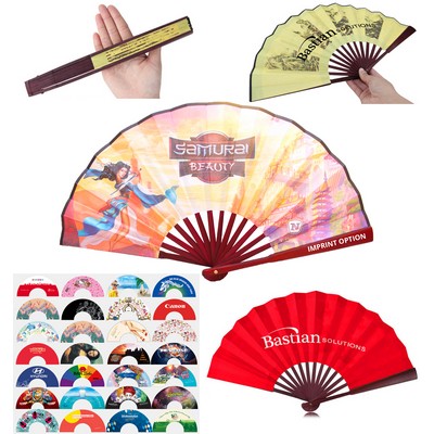 Traditional Bamboo Hand Fan - Premium Silky Fabric