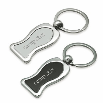 Stylish keychain in polished chrome finish, with mirror-like middle insert