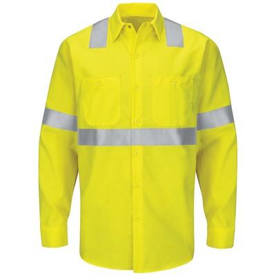 Red Kap® Fluorescent Yellow Long Sleeve Hi-Visibility Work Shirt