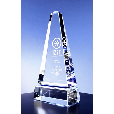 8" Crystal Obelisk Award w/Blue Accent