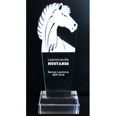 EXCLUSIVE! Acrylic and Crystal Engraved Award - 9-1/2" Tall - Mustang, Maverick or Stallion