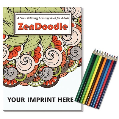 Relax Pack - ZenDoodle Coloring Book for Adults + Colored Pencils