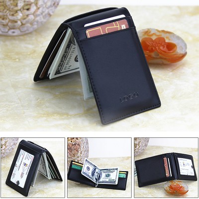 Split Leather Wallet Money Clip w/Metal Clip Inside