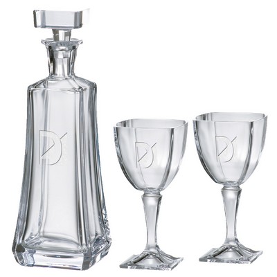 Arezzo Decanter (25 oz.) with Two Matching (9 oz.) Arezzo Wine Glasses (3 Piece Set)