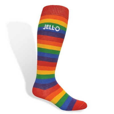 Flat Knit Rainbow Polyester Knee High Sock w/Direct Embroidery