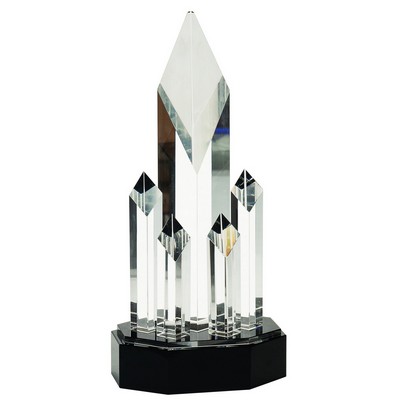 11" Clear Crystal 5 Rising Diamonds on Black Pedestal Base