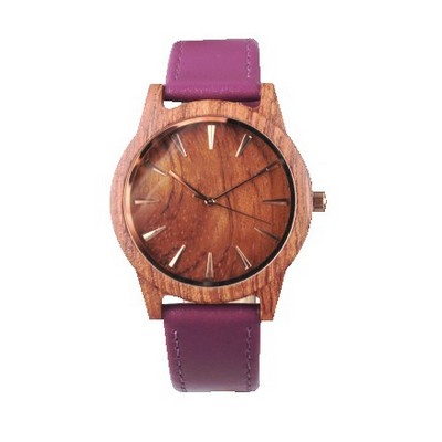 Red Zebra Wood & PU Leather Watch