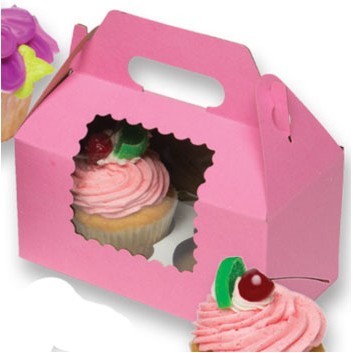 Ohio Valley Pink Windowed 2 Cupcake Gable Box (8"x4"x4")