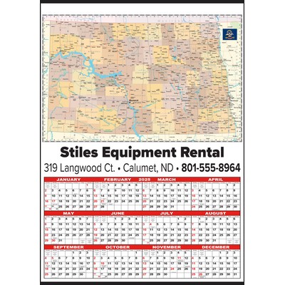 Small North Dakota State Map Year-In-View® Calendar