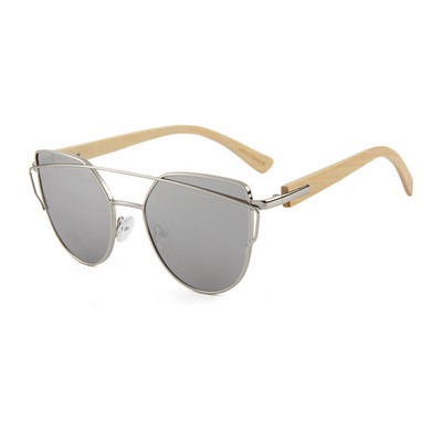 Bamboo Sunglasses - Green Mirror Lenses - Black Frames