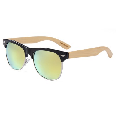 Bamboo Sunglasses - Gold Mirror Lenses - Black Frames