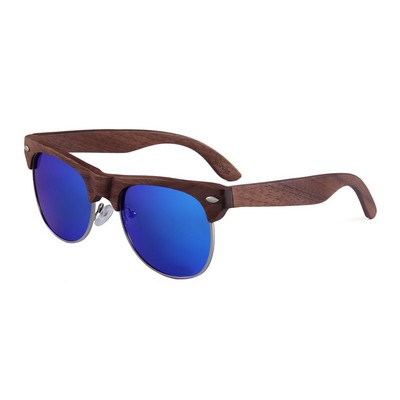 Walnut Wood Sunglasses - Blue Mirror Polarized Lenses - Walnut Wood Frames