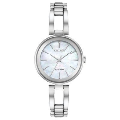 Citizen Ladies' Axiom Eco-Drive Watch, Silver-Tone Stainless Steel with White Mother Of Pearl Dial