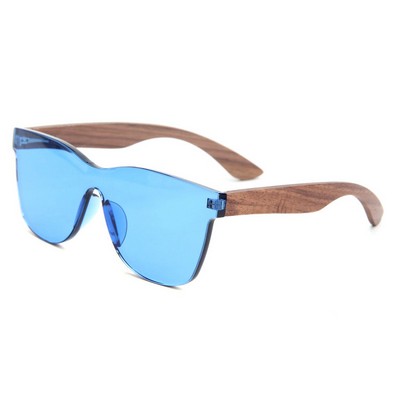 Walnut Wood Sunglasses - Blue Lenses