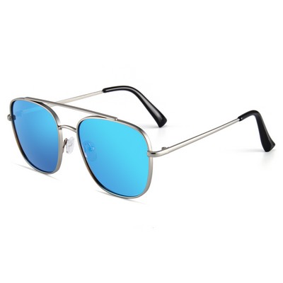 Sunglasses - Blue Mirror Lenses - Silver Frames