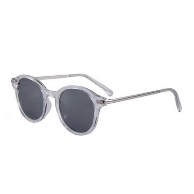 Sunglasses - Mirror Lenses - Clear Gray Frames - Silver Temples