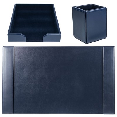 Bonded Leather Navy Blue Desk Set (3 Piece)