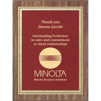 Economy Walnut Finish Plaque Series with Burgundy/Brass Florentine Plate, 8"x10"