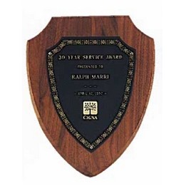 Sheffield Series American Walnut Shield Plaque w/Gold Border Design (7.25"x 9")